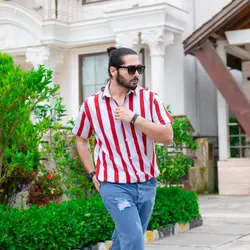 پیراهن راه راه مردانه قرمز کد 8612