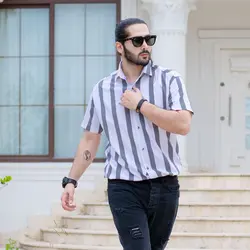 پیراهن راه راه مردانه خاکستری کد 8613