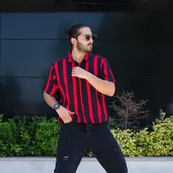 پیراهن مردانه راه راه قرمز کد 8353