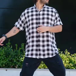 پیراهن مردانه چهارخانه سفید کد 8361