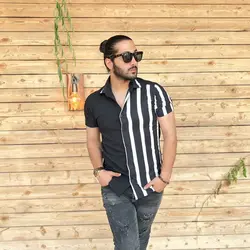 پیراهن مردانه راه راه مشکی سفید کد 7972