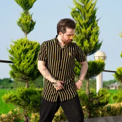 پیراهن مردانه راه راه AC مشکی زرد