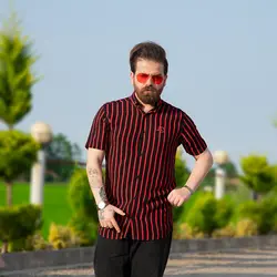 پیراهن مردانه راه راه AC مشکی قرمز