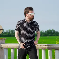 پیراهن مردانه راه راه AC مشکی طوسی