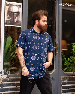 پیراهن هاوایی مردانه سرمه ای کد 7644