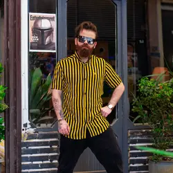 پیراهن مردانه راه راه CLASSIC خردلی