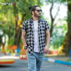 پیراهن مردانه چهارخانه طوسی