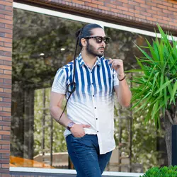 پیراهن مردانه راه راه سرمه ای