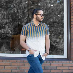 پیراهن مردانه راه راه حنایی