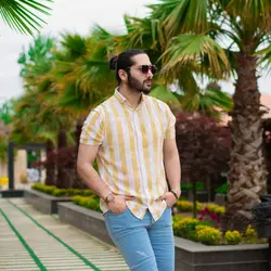 پیراهن مردانه راه راه LV نخودی