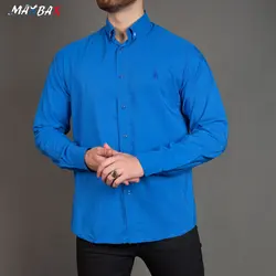 پیراهن مردانه آستین بلند R آبی_کد 6979