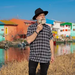 پیراهن هاوایی سایز بزرگ چهارخانه مشکی_کد 5346