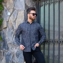 پیراهن راه راه خاکستری TOMMY_کد 5628