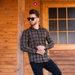 پیراهن پشمی چهارخانه مشکی کرم