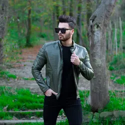 کاپشن چرم مردانه G-STAR زیتونی