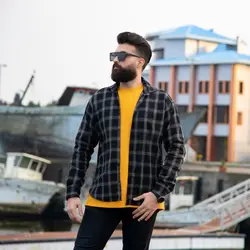 پیراهن پشمی سایز بزرگ چهارخانه مشکی_کد 4562