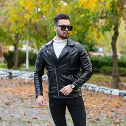 کاپشن چرم مردانه مشکی_کد 4356