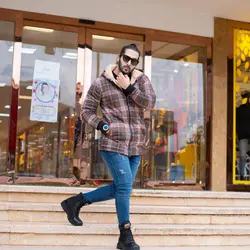 سوییشرت پشمی چهارخانه قهوه ای