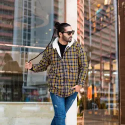 سوییشرت چهارخانه سرمه ای زرد_کد4274