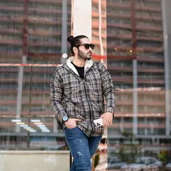 سوییشرت چهارخانه طوسی کرم_کد 4272