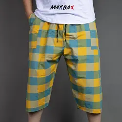 شلوارک نخی چهارخانه_زرد