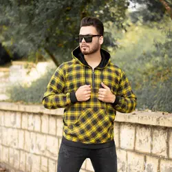 هودی مردانه چهارخانه زرد