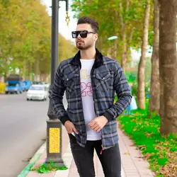 سوییشرت پشمی چهارخانه خاکستری_کد 4122