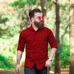 پیراهن پشمی چهارخانه ریز مشکی قرمز