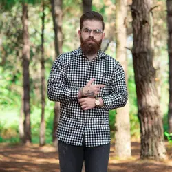 پیراهن پشمی چهارخانه ریز مشکی سفید