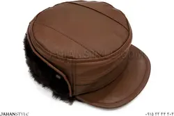 کلاه شکاری چرم طبیعی رنگ قهوه ای