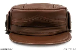 کلاه شکاری چرم طبیعی رنگ قهوه ای