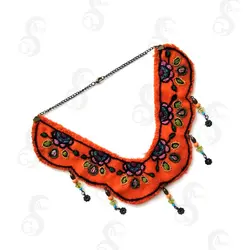 طوق پته نارنجی با لبه دالبر و طرح گل کد ZT1042P - آترادُر