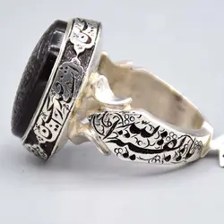 انگشتر عقیق مشکی یمنی خطی 