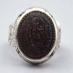 انگشتر عقیق مشکی یمنی خطی 