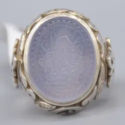 انگشتر عقیق کبود یمنی خطی 