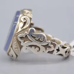 انگشتر عقیق کبود یمنی خطی 