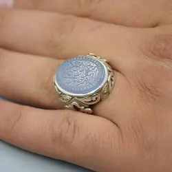 انگشتر عقیق کبود یمنی خطی 