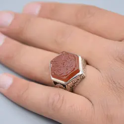 انگشتر عقیق یمنی خطی 