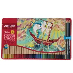مداد رنگی 3+36 رنگ آریا جعبه فلزی کد 3023