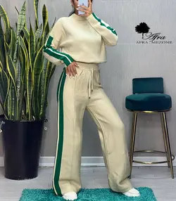ست بلوز و شلوار بافت بغل خط دار کد 14001705