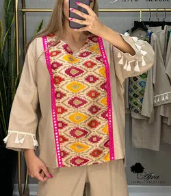 ست بلوز شلوار هندی استین منگوله کد 14002454