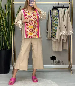 ست بلوز شلوار هندی استین منگوله کد 14002454