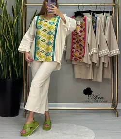 ست بلوز شلوار هندی استین منگوله کد 14002454