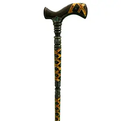 عصای جواهر طلاکوب با سنگ یشم و کهربا اصل چوب آبنوس کد 628