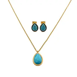 نیم ست طرح طلا نگین آبی مدل اشک | بدلینجا