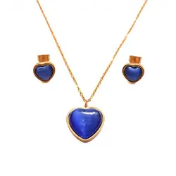 نیم ست طرح طلا نگین آبی مدل قلب | بدلینجا