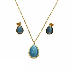 نیم ست طرح طلا نگین فیروزه ای مدل اشک | بدلینجا