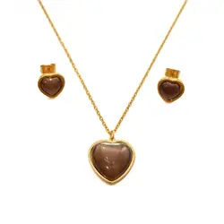 نیم ست طرح طلا نگین قهوه ای مدل قلب | بدلینجا