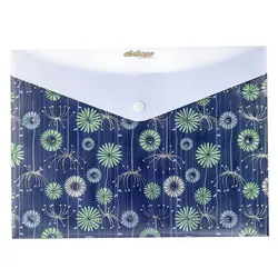 پوشه دکمه دار سفید و سرمه ای طرح گل 127T پاپکو