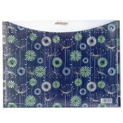 پوشه دکمه دار سفید و سرمه ای طرح گل 127T پاپکو